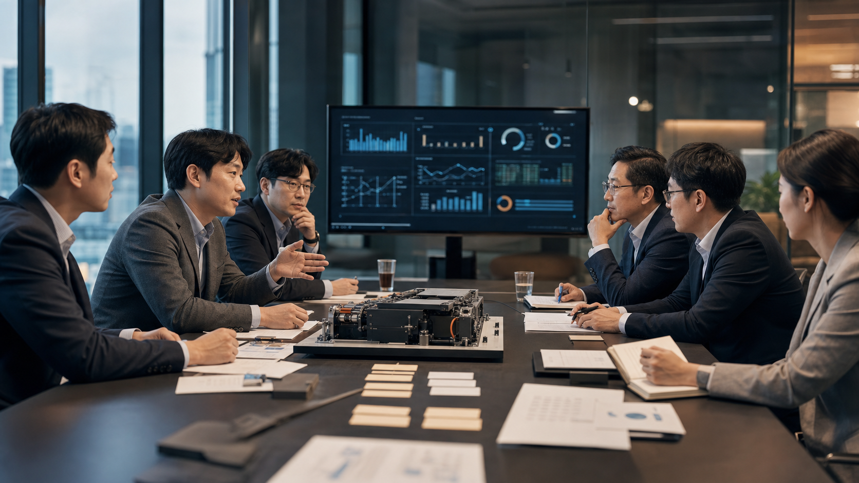 성장기업과 투자자가 양산 기술과 투자형 R&D 로드맵을 함께 검토하는 미팅
