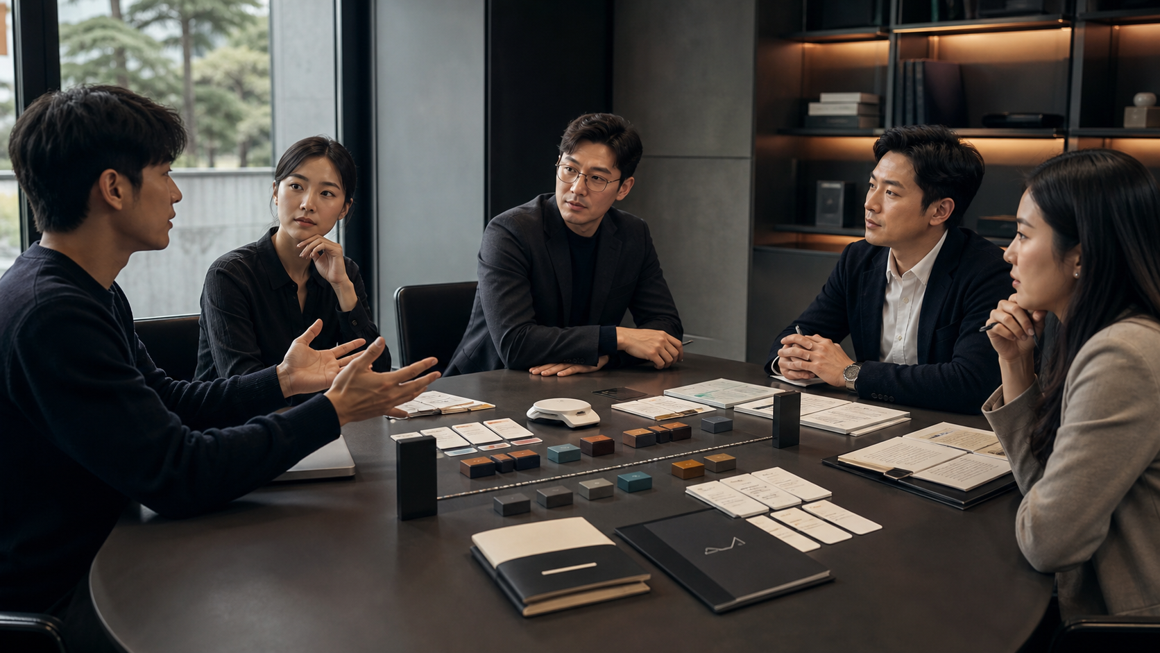 초기 스타트업과 투자자가 성장 증거·희석·런웨이·거래조건으로 기업가치 범위를 논의하는 장면